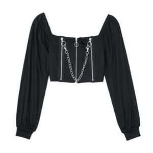Gothic Punk Grunge Off Shoulder Zipper Chain Crop Top